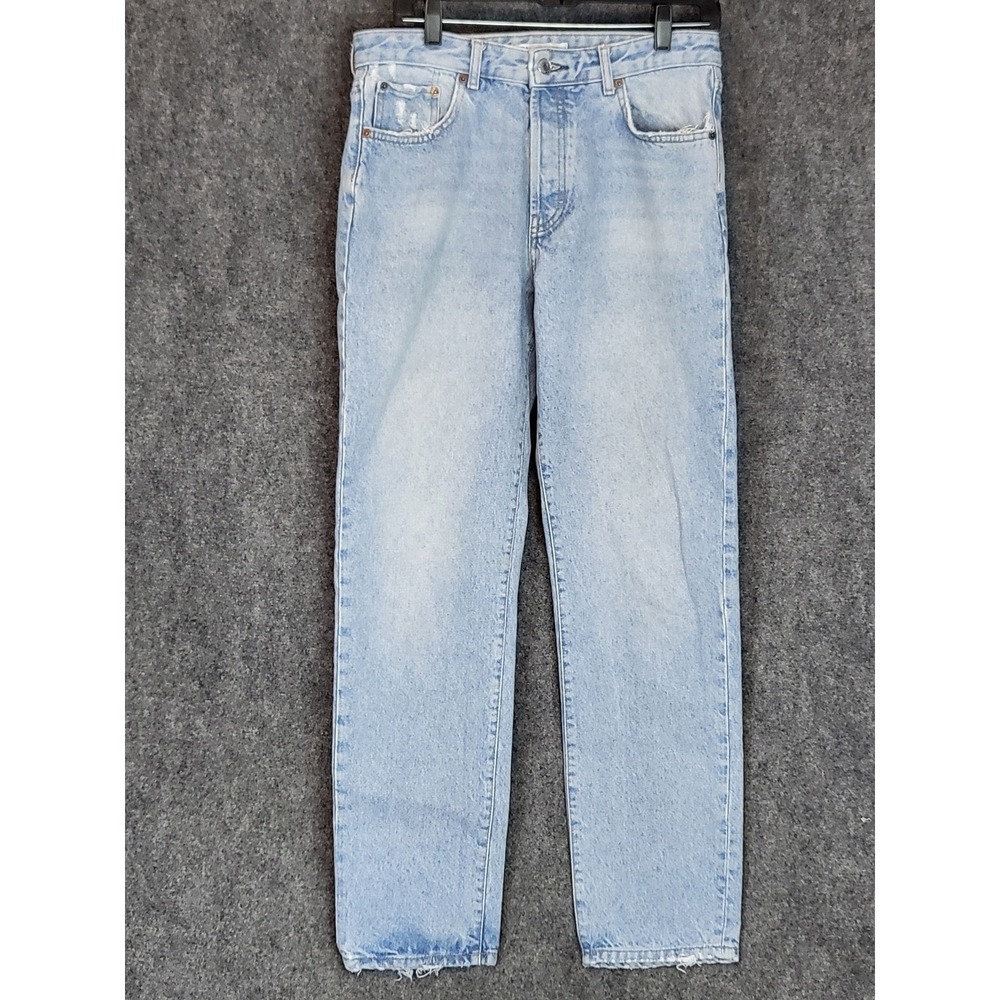 Mens Jeans 31‎ Straight Leg Light Wash Button Fly Distressed Denim Pants Zara
